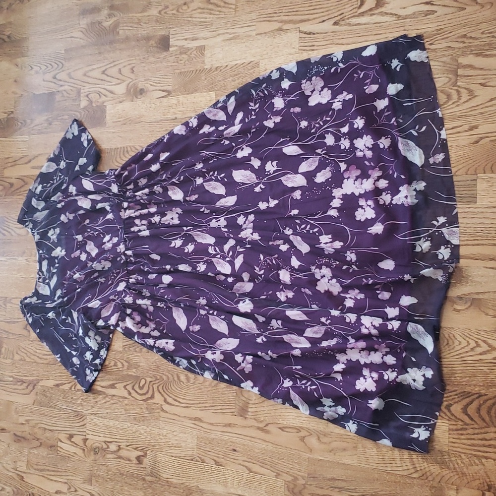 (XL) NWT FLYCURVY Floral Sheer Overlay Dress Full Skirt Wedding Formal Vacation